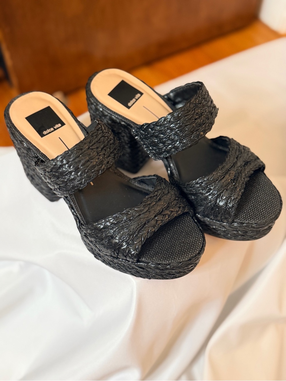 Dolce Vita Black Braided Platform Heeled Sandals